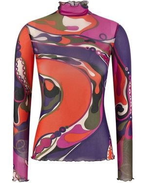 PUCCI Tulle Sweater T Shirt-Donna - Rosso