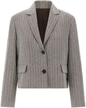 Brunello Cucinelli Pinstriped Chevron Blazer Blazers Grey