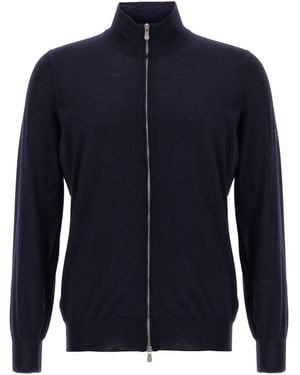 Brunello Cucinelli Silk Cashmere Cardigan Jumpers And Cardigans - Blue
