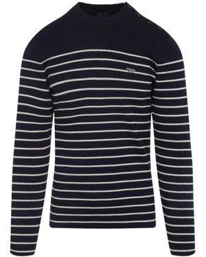 Prada Virgin Wool Crew Neck Sweater-Uomo - Blu