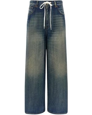 MM6 by Maison Martin Margiela Stone-Washed Delavé Cotton Wide Leg Jeans - Blue