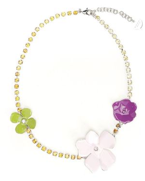 Marni Necklace With Multicoloured Enamelled Flowers - White