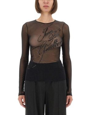 Jean Paul Gaultier Top With Embroidered Logo - Black