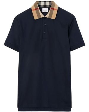 Burberry Slim Fit Check Collar Cotton Polo Shirt - Blue
