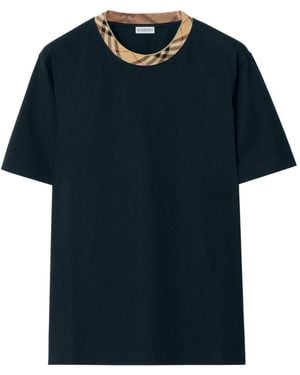 Burberry Check Motif Cotton T-Shirt - Blue