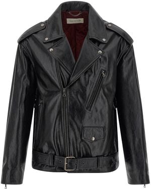 Dries Van Noten Leather Biker Jacket Puffer Jackets Nero-Uomo
