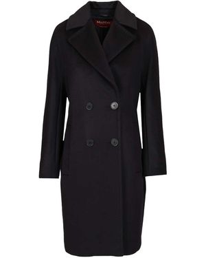 Max Mara Agenda Double Breasted Cocoon Long Wool Drap Coat Coats Blue - Black