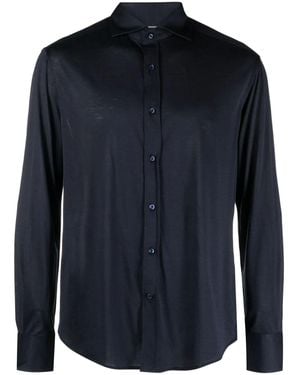 Brunello Cucinelli Silk And Cotton Jersey Shirt With Spread Collar - Blue