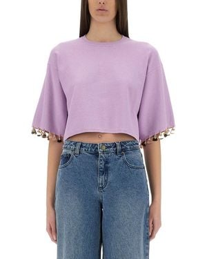 Rabanne Knitted Cropped T Shirt - Purple