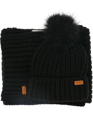 Barbour "Saltburn" Beanie And Scarf Set - Black