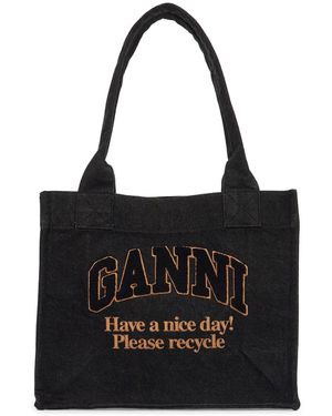 Ganni Borsa Tote Large Easy Shopper Denim-Donna - Nero