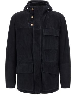 Brunello Cucinelli Suede Jacket Puffer Jackets - Blue