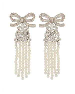 Self-Portrait Drop Earrings With Bow - White