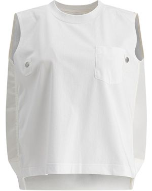 Sacai Cotton Jersey And Nylon Twill Tank Top - White