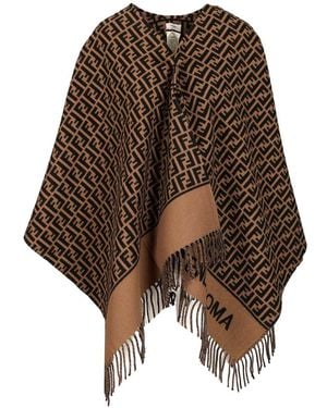 Fendi Wool And Cashmere Poncho Scarves And Foulards Marrone-Donna