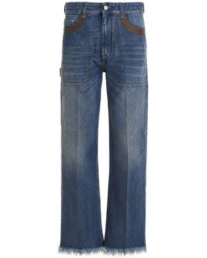 Fendi Leather Detail Jeans - Blue