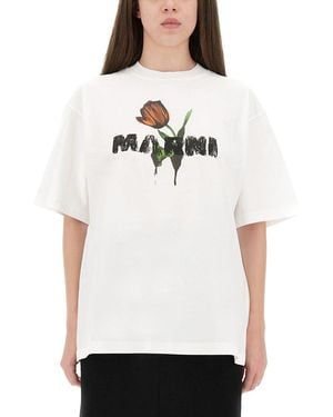 Marni Cotton T-Shirt With Tulip Print - White