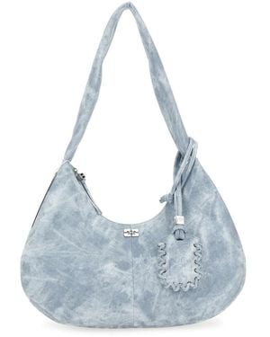 Ganni Medium "Bleached" Hobo Bag - Blue