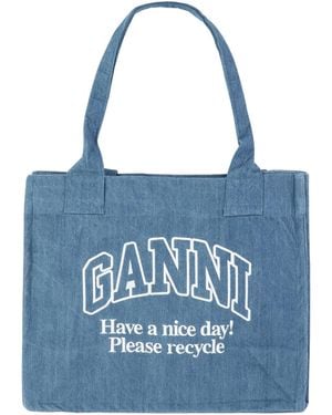 Ganni Tote Bag With Embroidered Logo - Blue