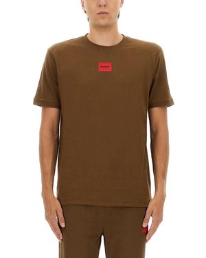 HUGO Regular Fit Sweatshirt With Logo Label-Uomo - Marrone