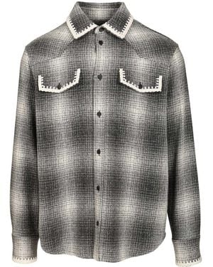 Golden Goose Journey M's Over Shirt With Designed Yokes Patch Pockets Check Blend Wool Shirts - Gray