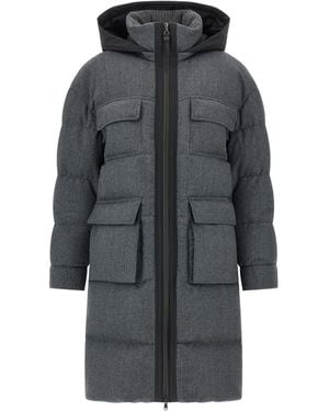 Brunello Cucinelli Shiny Zipper Pull Puffer Jackets Grigio-Donna