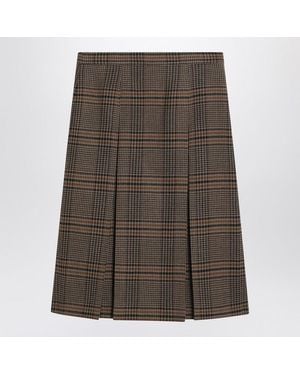 Saint Laurent Prince Of Wales Wool Midi Skirt - Brown