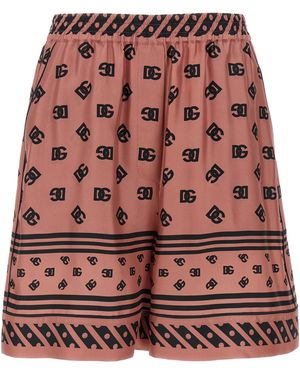 Dolce & Gabbana Silk Shorts With Logo Print - Red
