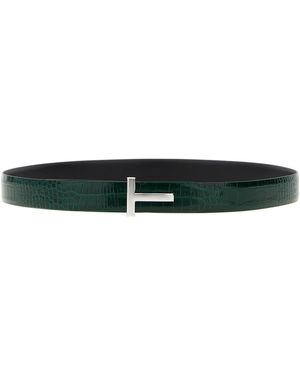 Tom Ford Reversible Crocodile Leather Belt Cinture-Uomo - Nero