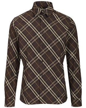 Burberry Check Cotton Shirt Shirts Marrone-Uomo - Grigio