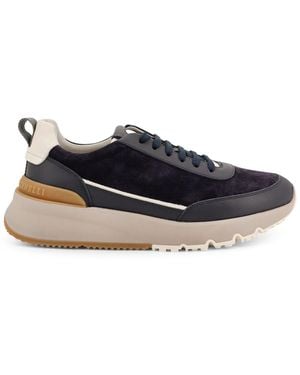 Brunello Cucinelli Low-Top Suede Sneakers With Leather Inserts-Uomo - Blu