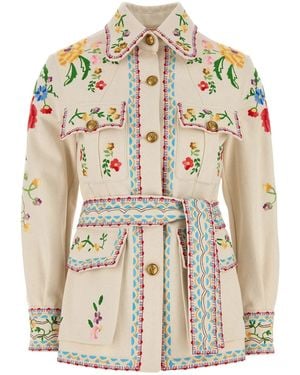 Valentino Garavani Embroidered Denim Blazer - Natural