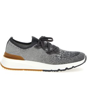 Brunello Cucinelli Knitted Sneakers Grigio-Uomo - Bianco