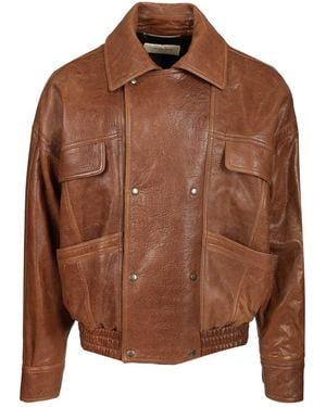 Saint Laurent Leather Jacket Jackets - Brown