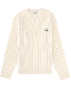 Maison Kitsuné Ribbed Knit With Fox Patch - White