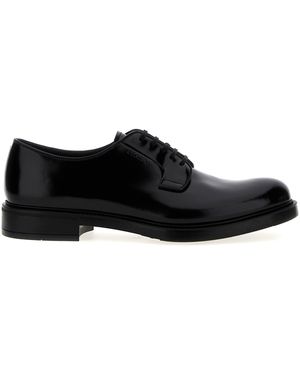Prada Brushed Leather Lace-Up Shoes - Black