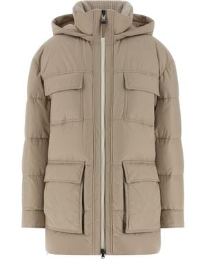 Brunello Cucinelli Knitted Neck Down Jacket Puffer Jackets-Donna - Neutro