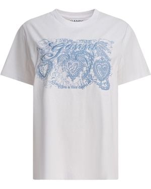 Ganni Basic Jersey Tattoo Lace Relaxed T-Shirt T-Shirts - White