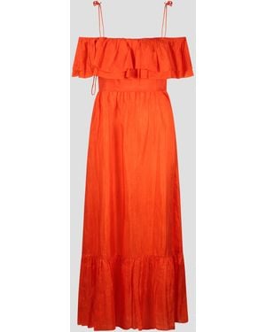 THE ROSE IBIZA Ruffled Silk Long Dress - Red