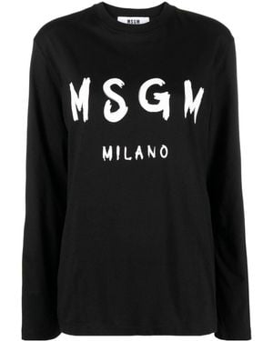 MSGM Logo-Print Long Sleeved T-Shirt - Black