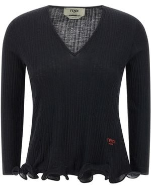 Fendi Ruffled Sweater Sweaters And Cardigans - Black