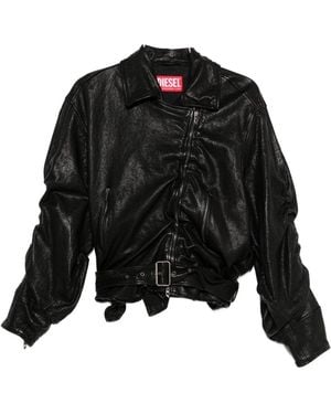DIESEL Asymmetric-Zip Belted Leather Jacket - Black