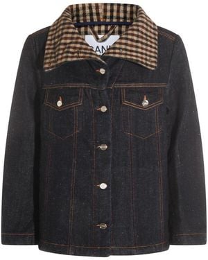 Ganni Jackets Blue And Green - Black
