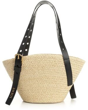 Loewe Punch Hole Basket Bag Shoulder Bags - Natural