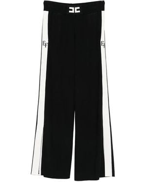 Elisabetta Franchi Palazzo Trousers With Shiny Side Bands - Black