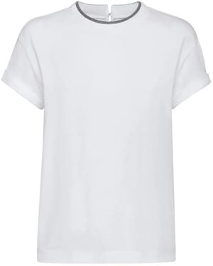 Brunello Cucinelli Stretch Cotton Jersey T-Shirt With Precious Faux Layering - White
