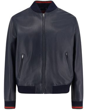 Gucci Leather Jacket Witth Web Details - Blue