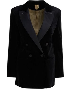 Max Mara Double-Breasted Velvet Blazer Giacche Nero-Donna