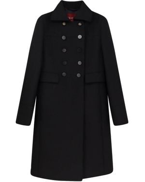 Gucci Double-Breasted Wool Coat - Black