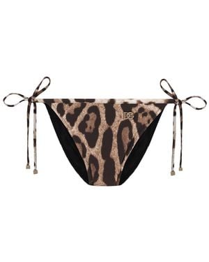 Dolce & Gabbana Slip Con Laccetti Da Mare Stampa Leopardo - Marrone
